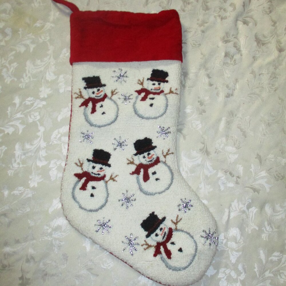Crystal Snow Carpet Needlepoint Snowman Christmas stocking